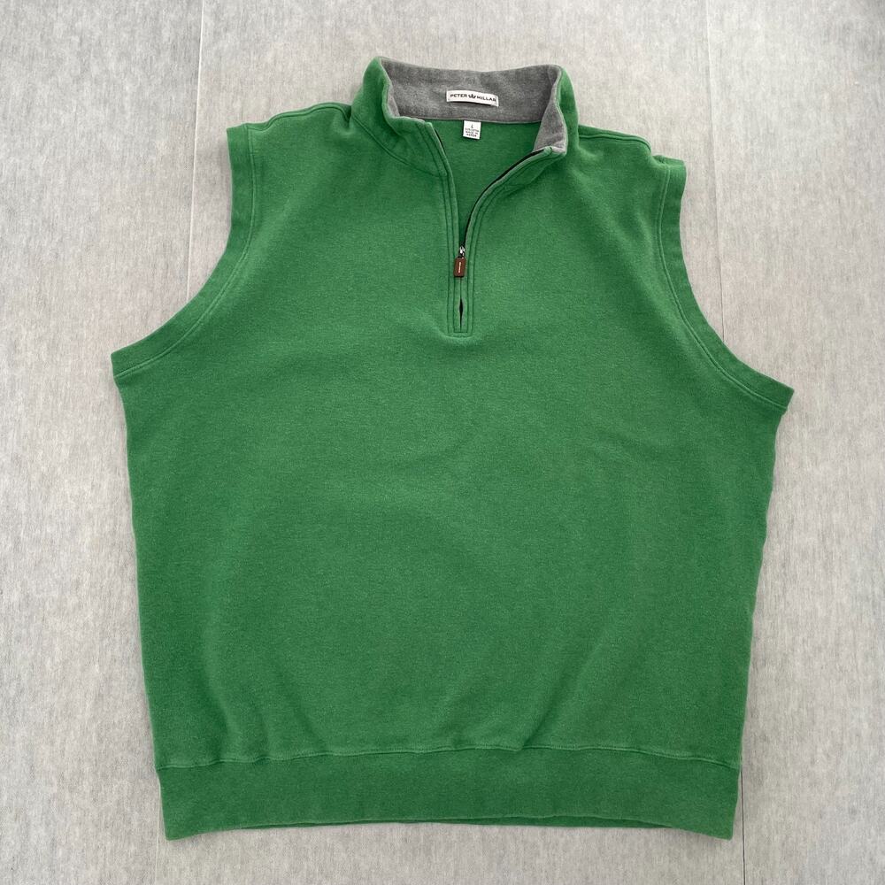 Peter Millar Sweater Vest Adult Large Green 1/4 Zip Cotton Golf Pullover Mens L